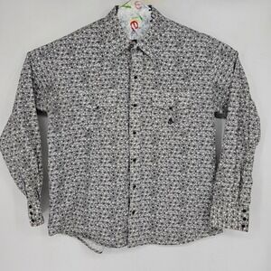 Old West Shirt Mens Extra Large Original Western Pearl Snap White Floral Rodeo